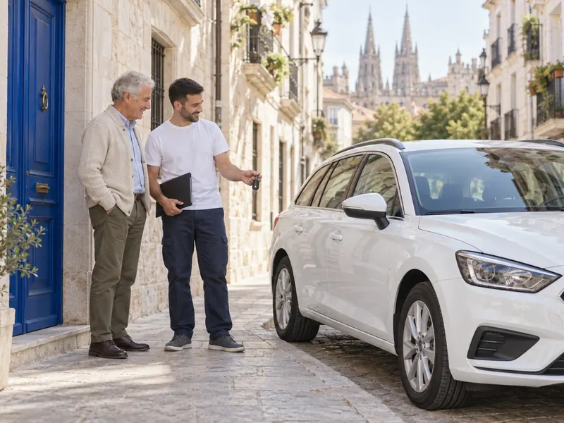 Un vecino del casco antiguo de Burgos entrega las llaves de su coche en la puerta de casa